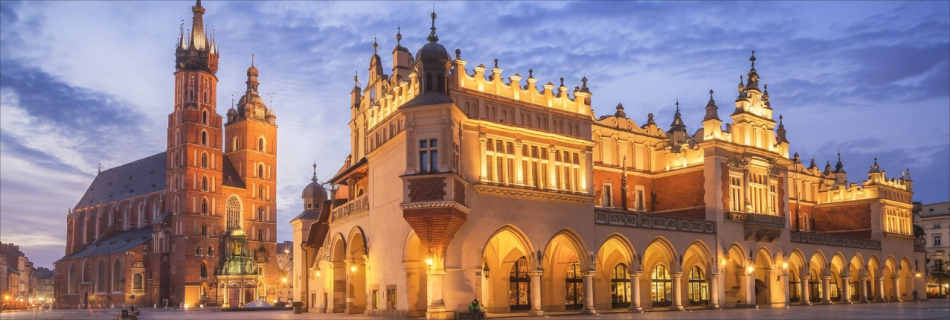Kościół Mariacki oraz sukiennice na Rynku w Krakowie